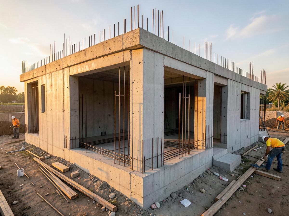 Estrutura em betão armado de uma moradia em construção